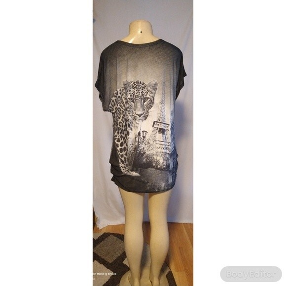 Black Tunic Top With Leopard/Eiffel Tower 3X - Picture 12 of 16